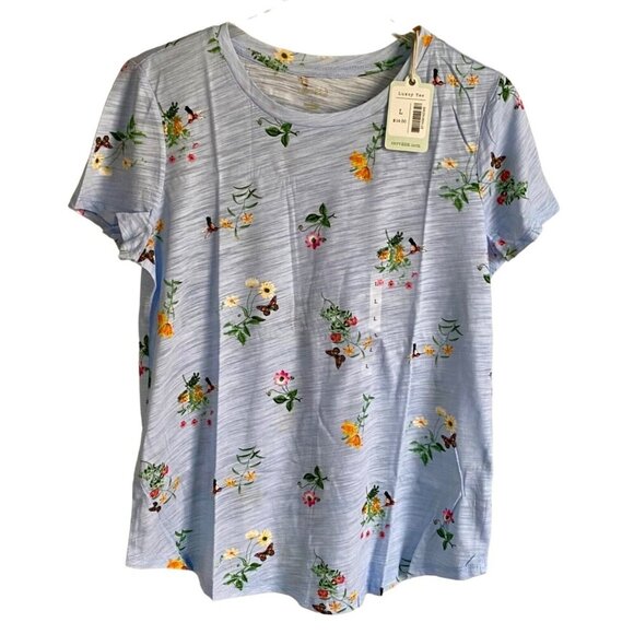 Dept. 222 Luxury Tee Shirt Blue Flowers Butterflies Women's Large New with Tags - Picture 1 of 8